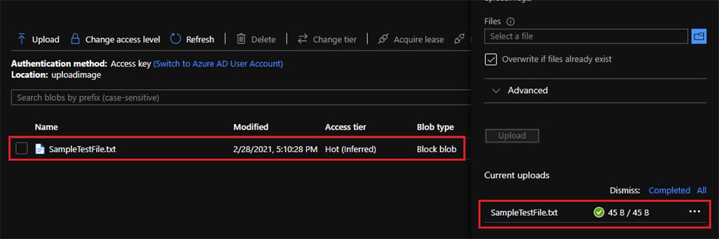 Create Azure Blob Storage Account And Upload A File